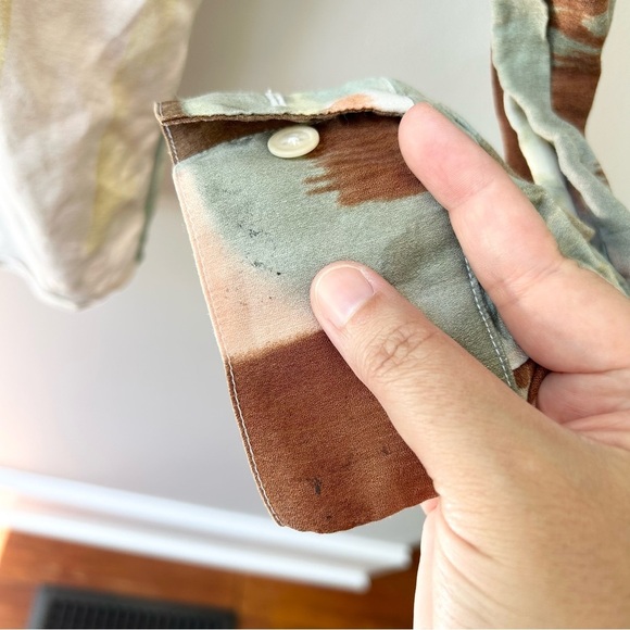 Linda Allard Ellen Tracy women’s linen silk blend button down watercolor blouse - Picture 8 of 9